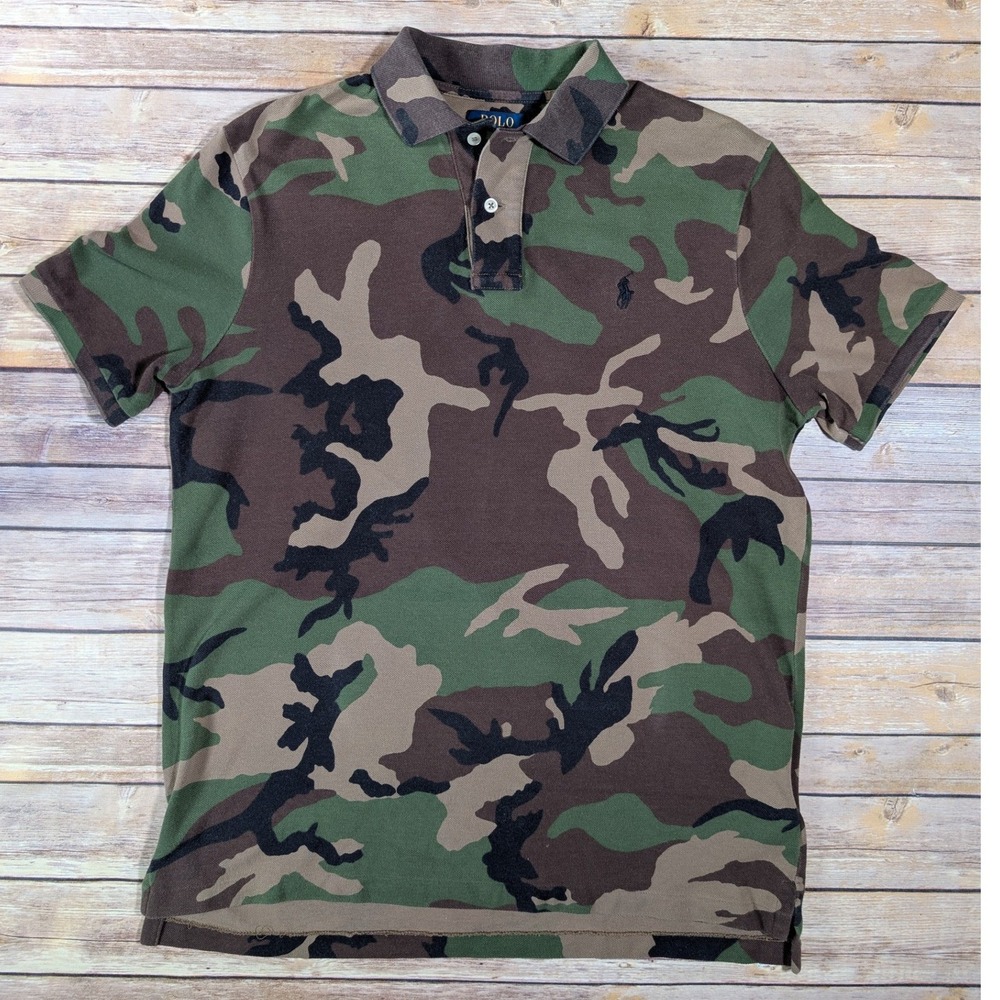 Polo Ralph Lauren Polo Shirt Mens M Cotton Camo Classic Fit Short Sleeve Green